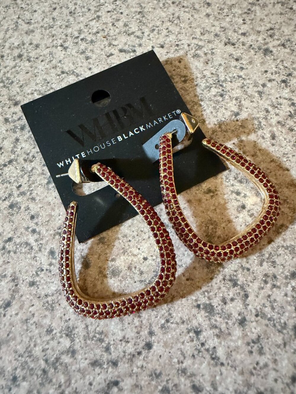 NWT! White House Black Market Red Rhinestone Statement Hoop Earrings